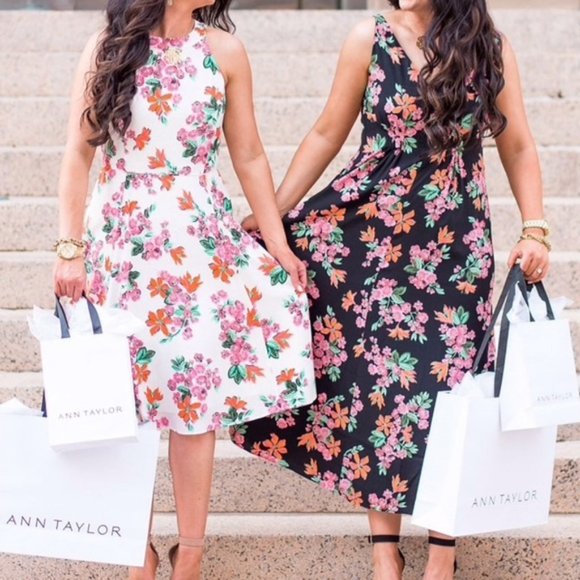Ann Taylor  Floral Halter Bow Back Flare Dress - Picture 2 of 5